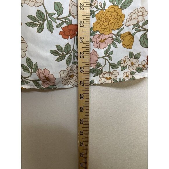 DR2 White Yellow Floral Top Tunic Light Weight Short Sleeve Blouse Size Large - Picture 6 of 10